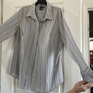 Grey and white dress shirt.